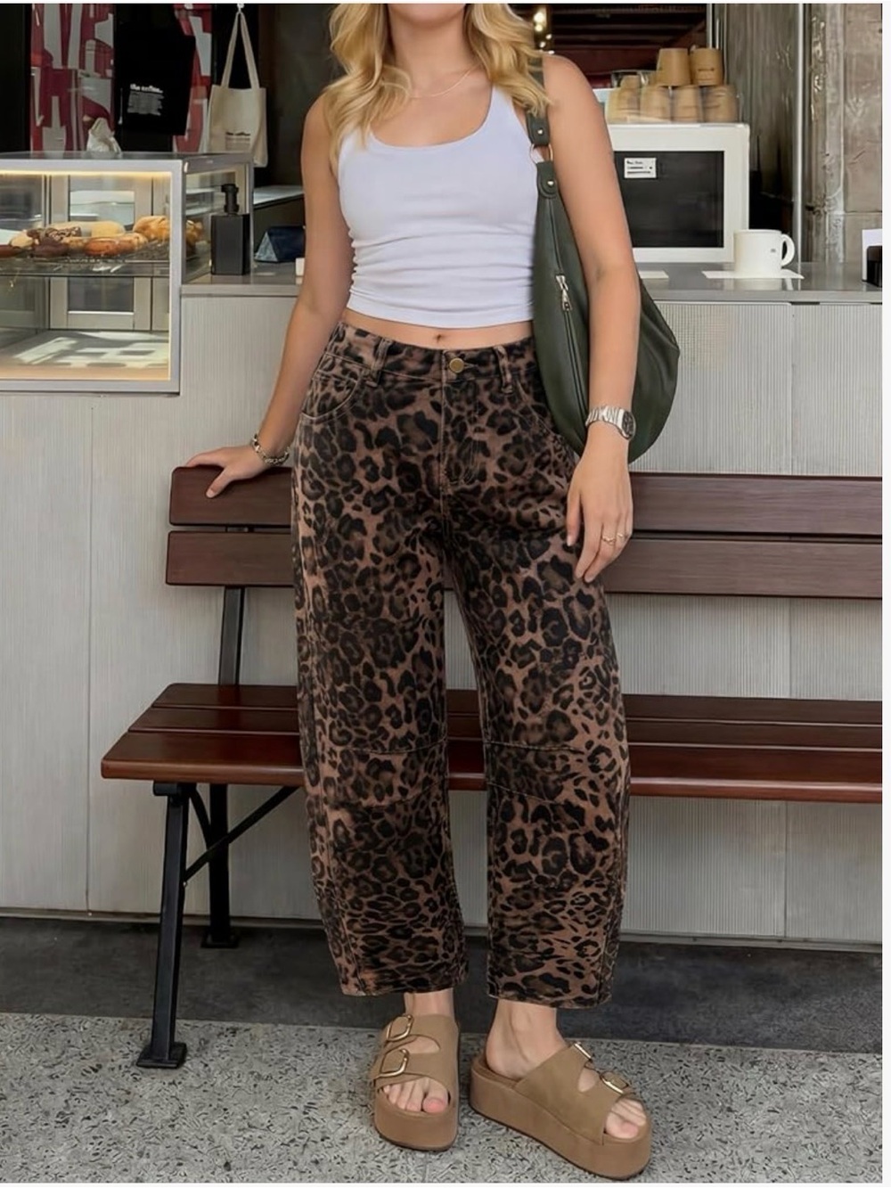 Leopard Print Wide-Leg Jeans - Brown - Picture 3 of 10